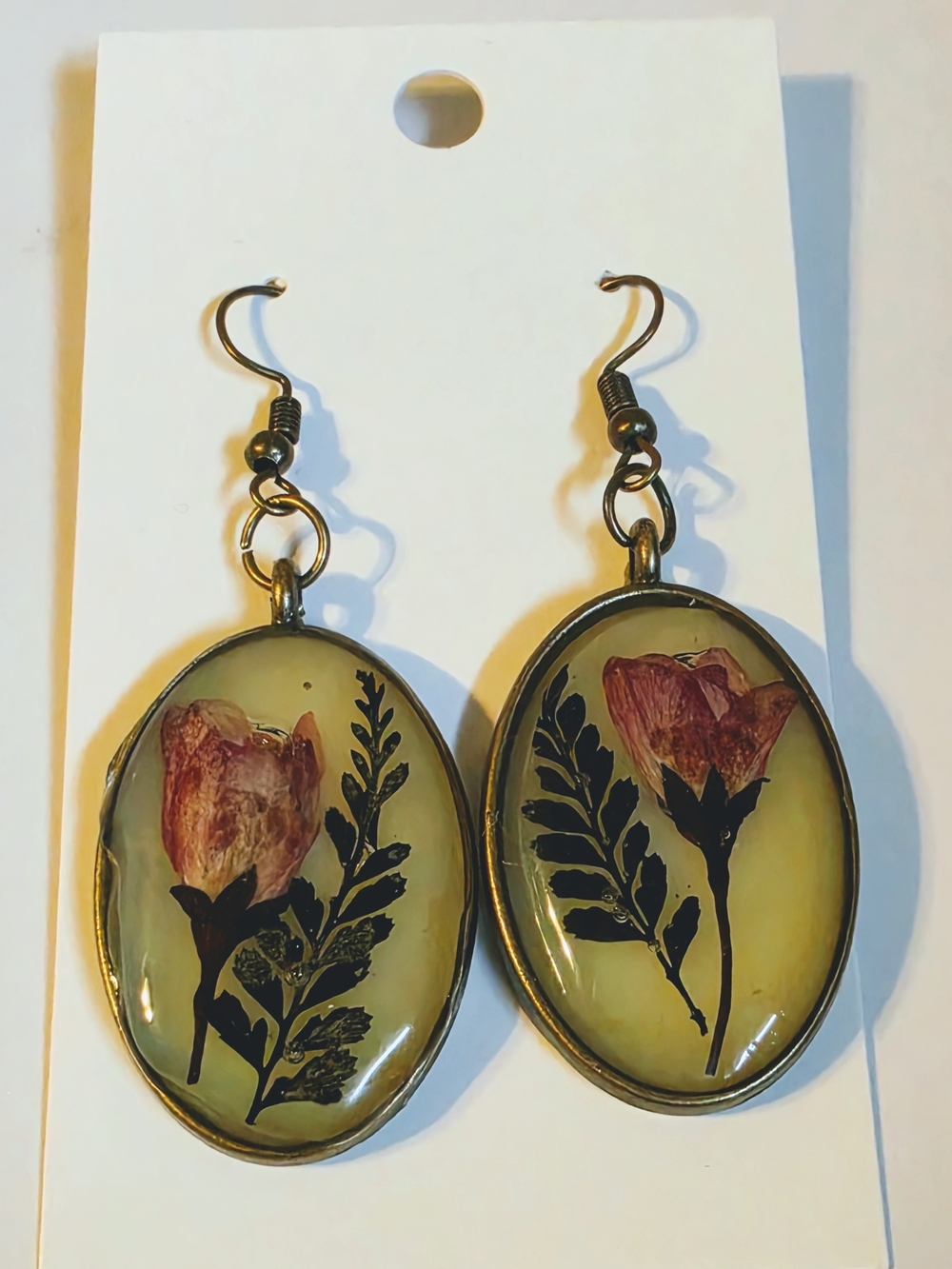 Handmade Pink Floral Oval Drop Earrings